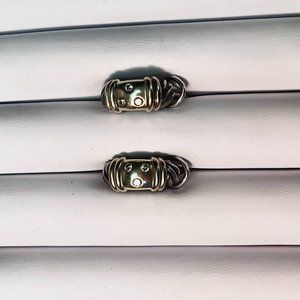 David Yurman Metro Cable Silver/14K Gold Diamond J Lever Back Earrings